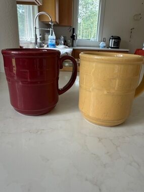 Ceramic Coffee Mugs Set - Maroon and Yellow